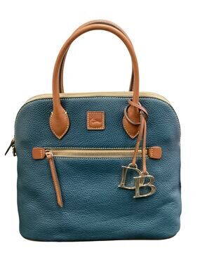 NWT Dooney &Bourke Bag Large Domed Pebbled Leather Satchel Teal And Brown